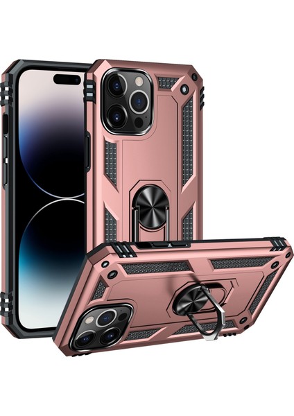Iphone 14 Pro Max (Gül Altın) Için Shockproof Tpu Pc Tutucu Telefon Kılıfı