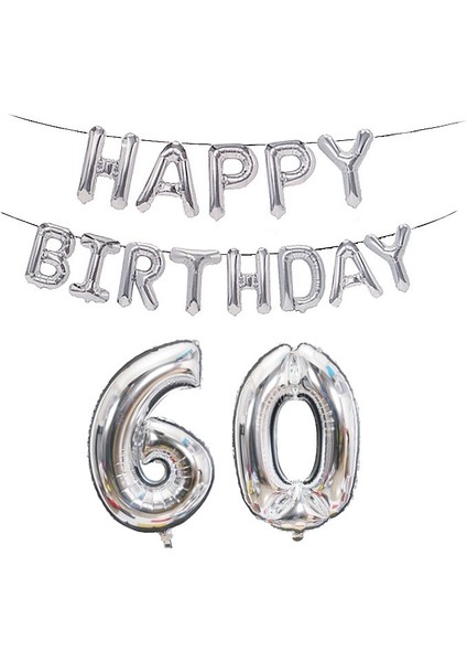 Sayı Alüminyum Folyo Balon Dekorasyon Seti, Stil: 60 (Gümüş) (Yurt Dışından)