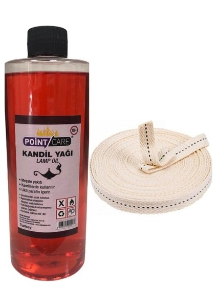 Point Care Kırmızı Kandil Yağı Kokusuz Dumansız Iç Mekan Gaz Lambası Yakıtı 400 ml + 2 Metre Fitil