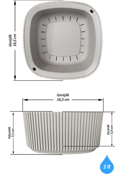 1 Litre Antrasit Gri Pera Aranjman Saksı Plastik Bitki Çiçek Kaktüs Saksısı No1 16,5x7,5cm