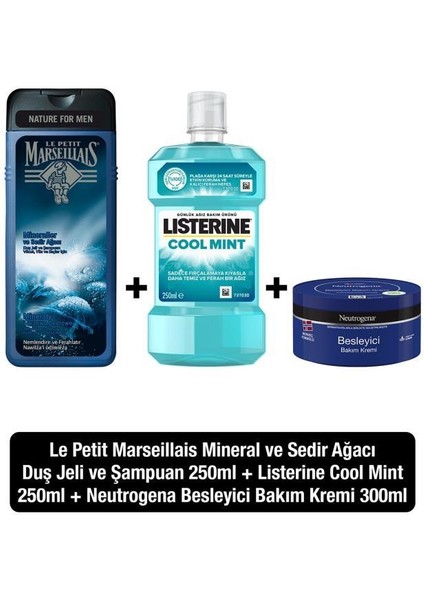 Besleyici Bakım 300 Ml+Listerine Cool Mint 250ml+Le Petit Marseillais Mineral Sedir 400ml