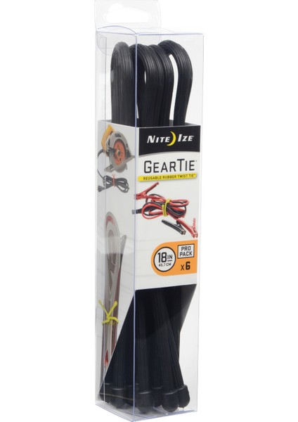 NITE IZE Gear Tie 6lı Paket (Siyah) – Tekrar Kullanılabilir Düzenleme Kablosu