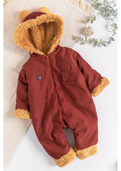 Arma Detaylı Kadife Içi Peluş Erkek Bebek Tulum