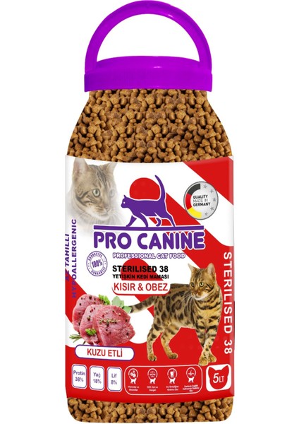 Pro Canıne Az Tahıllı Hypoallergenic Kuzu Etli Kısır - Obez Sterilised Yetişkin Kedi Maması 5 Lt