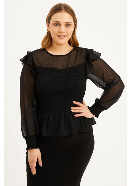 Astarlı Şifon Gipe Detaylı Bluz