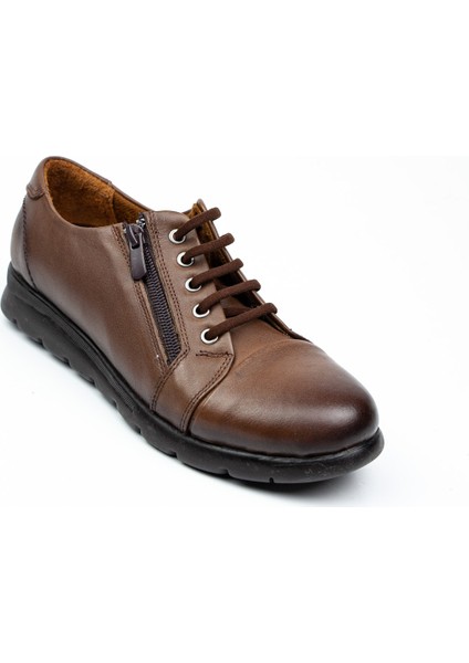 789 Fermuarlı Ceviz Deri Kadın Günlük Ayakkabı