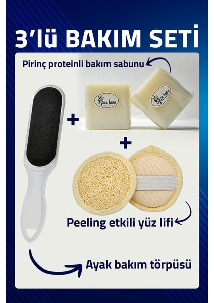 3'lü Bakım Seti (Pirinç Proteinli Sabun, Topuk Törpüsü, Yüz Lifi) Lüx Set