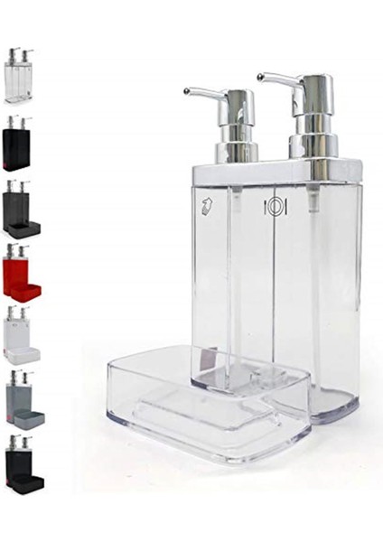 Viva Sıvı Sabunluk, Süngerli, 2'li, 12,5 x 13,5 x 22 Cm, 0,3 Lt ve 0,6 Lt Hazne, Şeffaf K