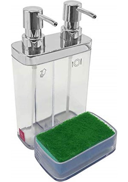 Viva Sıvı Sabunluk, Süngerli, 2'li, 12,5 x 13,5 x 22 Cm, 0,3 Lt ve 0,6 Lt Hazne, Şeffaf K fiyatları