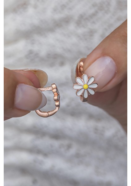 925 Ayar Gümüş Rose Mineli Papatya Model Küpe