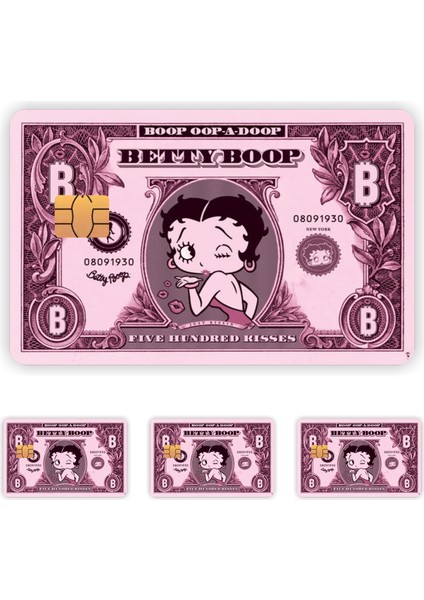 Quart Aksesuar 4 Adet Betty Boop Kart Kaplama Sticker Kart Etiketi