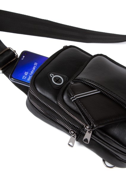 Deri Unisex Kulaklık Çıkışlı Mini Bodybag | Omuz Çantası | Çapraz Çanta modelleri