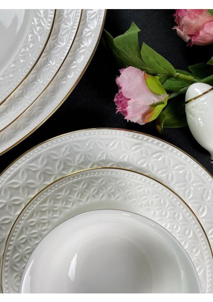 3 mm Gold Line 59 Parça Bone China 12 Kişilik Dekor Yemek Takımı