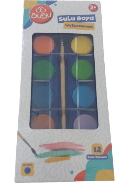 Suluboya 12 Renkli Su Boyası 23 mm Kalınlıkta Çocuklar İçin Eğlenceli Set