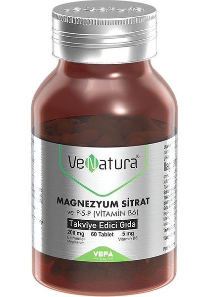 Magnezyum Sitrat - Vitamin B6 - Takviye Edici Gıda 60 Tablet