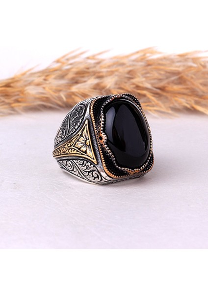 Kalem Işleme Motifli Onix Taşlı Gümüş Yüzük fiyatları