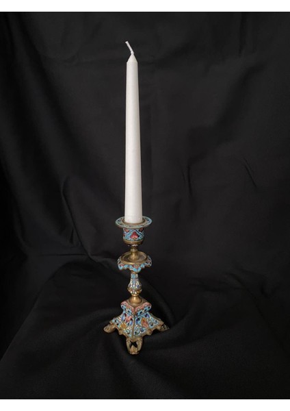 Çift Renkli Alevli Şamdan Mumu 20 cm (Beyaz)