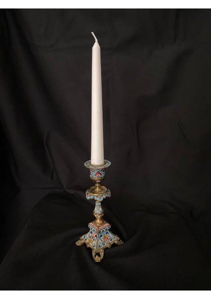 Çift Renkli Alevli Şamdan Mumu 20 cm (Beyaz)