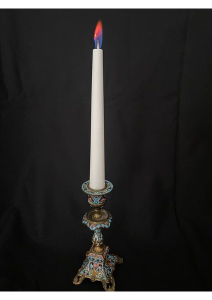 Çift Renkli Alevli Şamdan Mumu 20 cm (Beyaz)