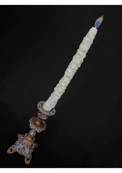 Çift Renkli Alevli Kar Masalı Şamdan Mumu 20 cm (Nil Yeşil)