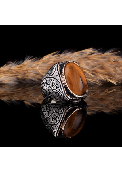 Kalem Işleme Motifli Kaplangözü Taşlı Gümüş Yüzük fiyatları