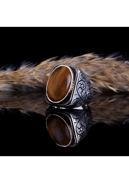 Kalem Işleme Motifli Kaplangözü Taşlı Gümüş Yüzük modelleri