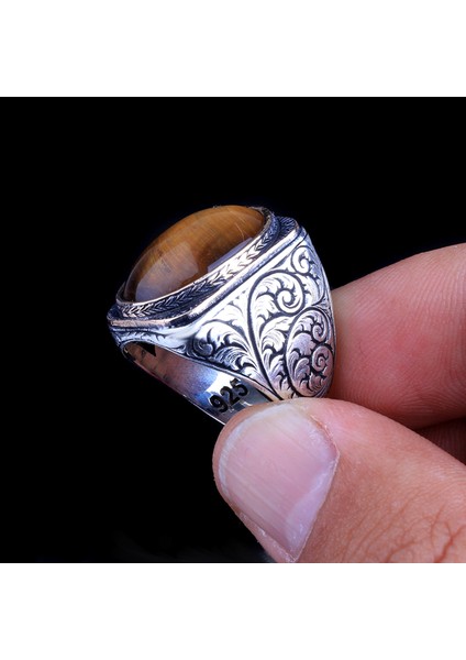 Kalem Işleme Motifli Kaplangözü Taşlı Gümüş Yüzük indirimleri