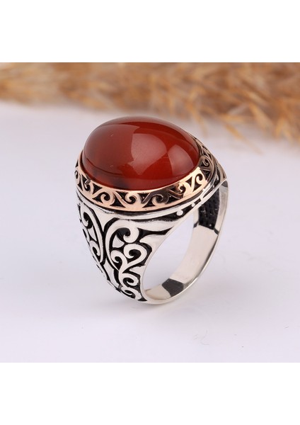 925 Ayar Gümüş Oval Model Akik Taşlı Yüzük