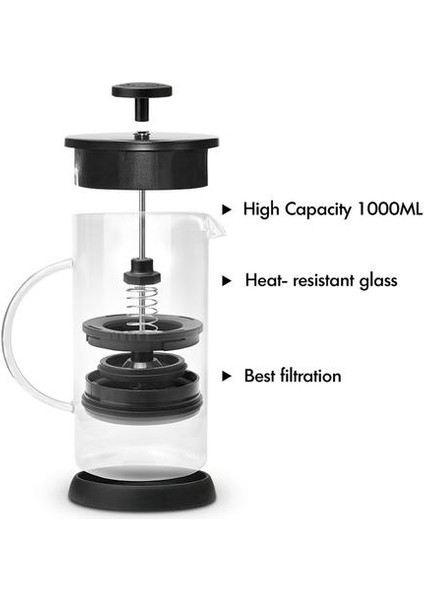 1000ML Paslanmaz Çelik Cezve Cafetiere Fransız Basın Filtre ile Çift Duvar Yalıtım Tasarım Lehçe Proses Pot Kupası | Cafetiere Fransızca Basın | Fransız Basın Çeliği Cezve fırsatları