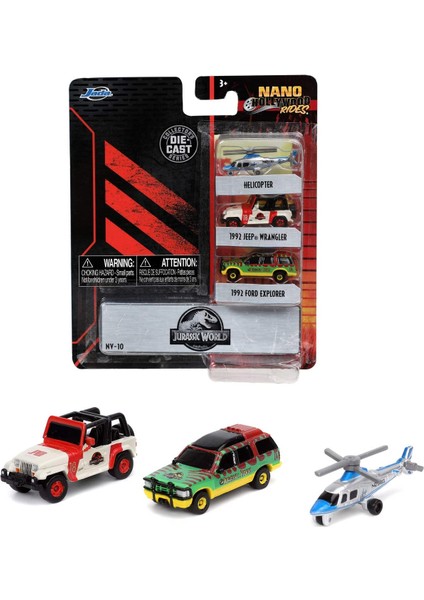 Jada Toys Jurassıc Park 3 Pack Nano Cars, 1:65 Ölçek, 4 Cm, 3 Araba