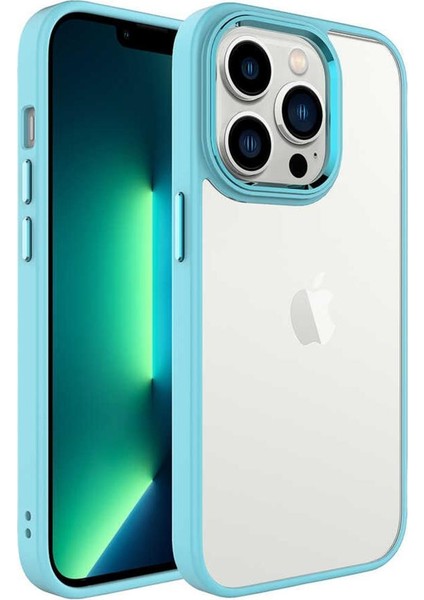 Apple iPhone 14 Pro Max Kılıf Ekran ve Kamera Çıkıntılı Kenarları Renkli Şeffaf Kapak