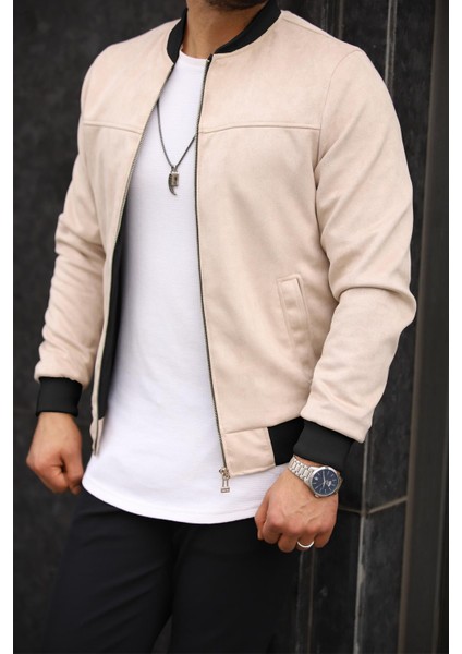 Erkek Krem Mevsimlik Süet Ceket