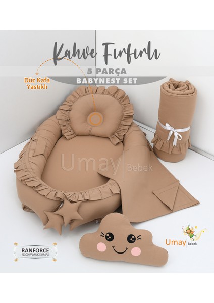 5 Parça Babynest, Bebek Pikesi, Yorganı, Dekoratif Gülen Yastık