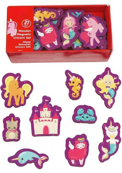 Ahşap Unicorn Figür Magnet 21 Parça