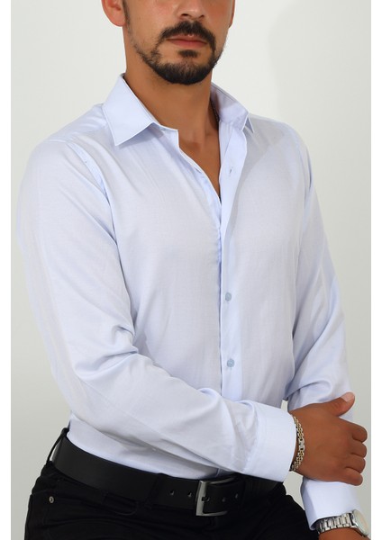 Slim Fit Açık Mavi Renk Erkek Gömlek modelleri