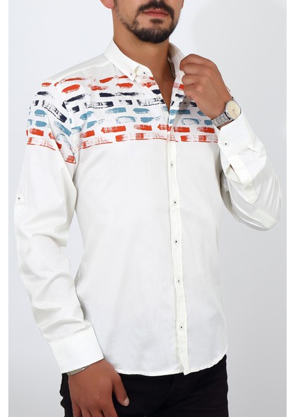 Slim Fit Üst Desenli Beyaz Renk Erkek Gömlek fiyatları