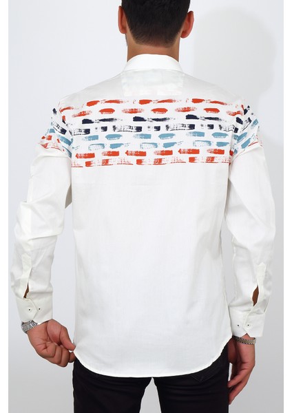 Slim Fit Üst Desenli Beyaz Renk Erkek Gömlek fırsatları