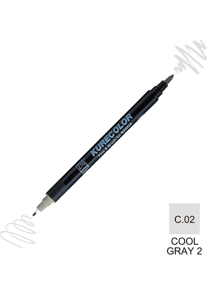 Kurecolor Mangaka Fine&brush Çift Taraflı Kalem CNKC-2200 No C.02 Cool Gray 2