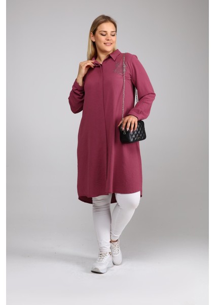 Kadın Büyük Beden Yaprak Baskılı Gömlek Tunik fırsatları