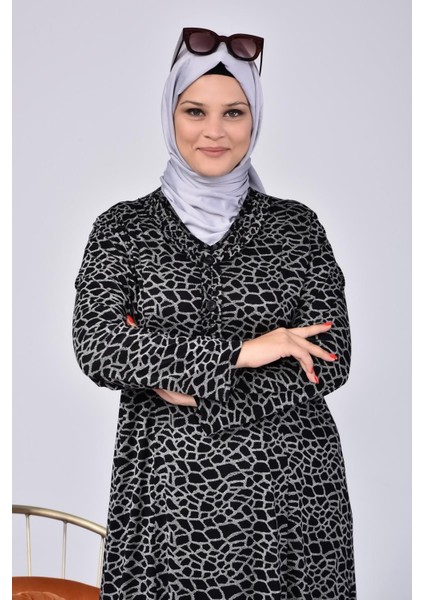 Kadın Büyük Beden Yakası Fırfırlı Tesettür Anne Elbisesi Yakma Yapmaz Terletmez modelleri