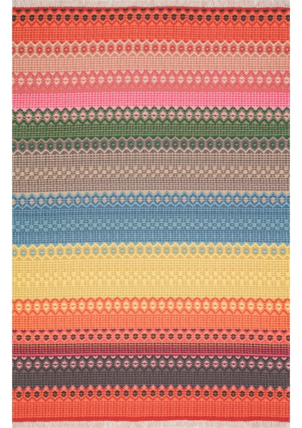 Cotton 546 Canlı Çok Renkli Dokuma Taban Kilim