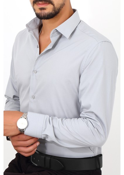 Slim Fit Açık Gri Renk Erkek Gömlek indirimleri