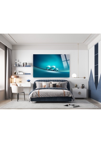 Turkuaz Soyut Parlayan Toplar Temperli Cam Üzerine Yüzen Su Damlacıkları Sanatı Ev Dekorasyonu modelleri