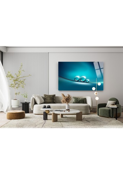 Turkuaz Soyut Parlayan Toplar Temperli Cam Üzerine Yüzen Su Damlacıkları Sanatı Ev Dekorasyonu fırsatları