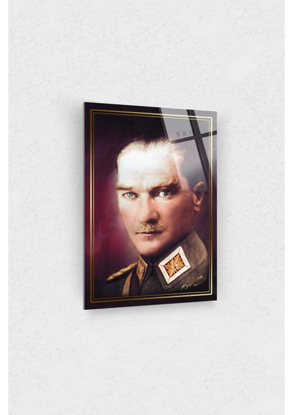 Mustafa Kemal Atatürk Üniformalı Cam Tablo 10 Kasım Atatürk Tablo Türk Bayrağı Tablo Ofis Dekor