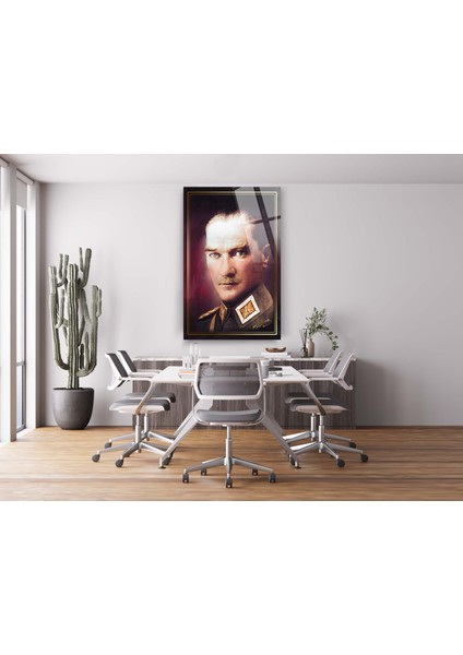 Mustafa Kemal Atatürk Üniformalı Cam Tablo 10 Kasım Atatürk Tablo Türk Bayrağı Tablo Ofis Dekor