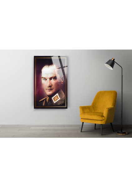 Mustafa Kemal Atatürk Üniformalı Cam Tablo 10 Kasım Atatürk Tablo Türk Bayrağı Tablo Ofis Dekor