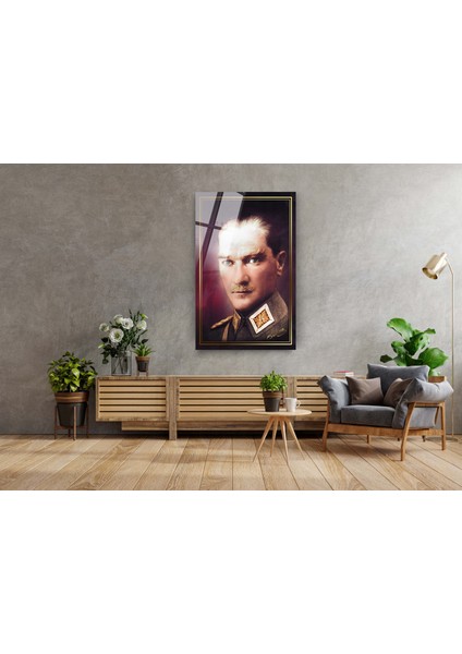 Mustafa Kemal Atatürk Üniformalı Cam Tablo 10 Kasım Atatürk Tablo Türk Bayrağı Tablo Ofis Dekor