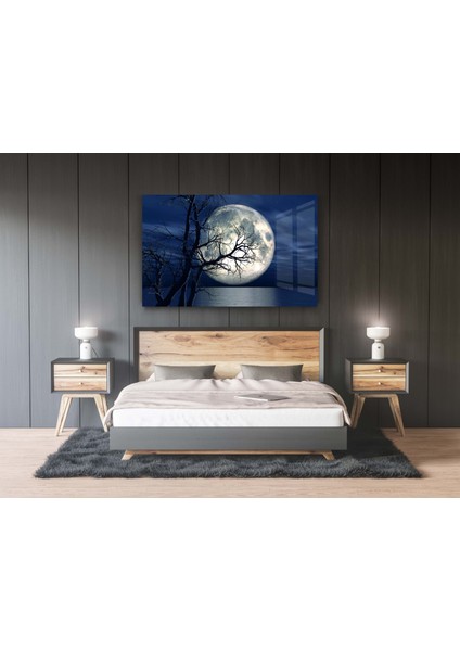 Dolunay Cam Tablo, Ay Tabloları, Doğa Tabloları, Duvar Dekor, Büyük Tablo, Cam Duvar Tablo