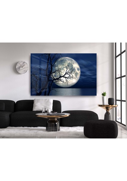 Dolunay Cam Tablo, Ay Tabloları, Doğa Tabloları, Duvar Dekor, Büyük Tablo, Cam Duvar Tablo